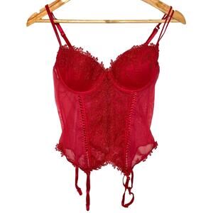 Delicates Red Bustier L Sleeveless Eyelet lace Floral Lingerie Sexy Cups Mesh